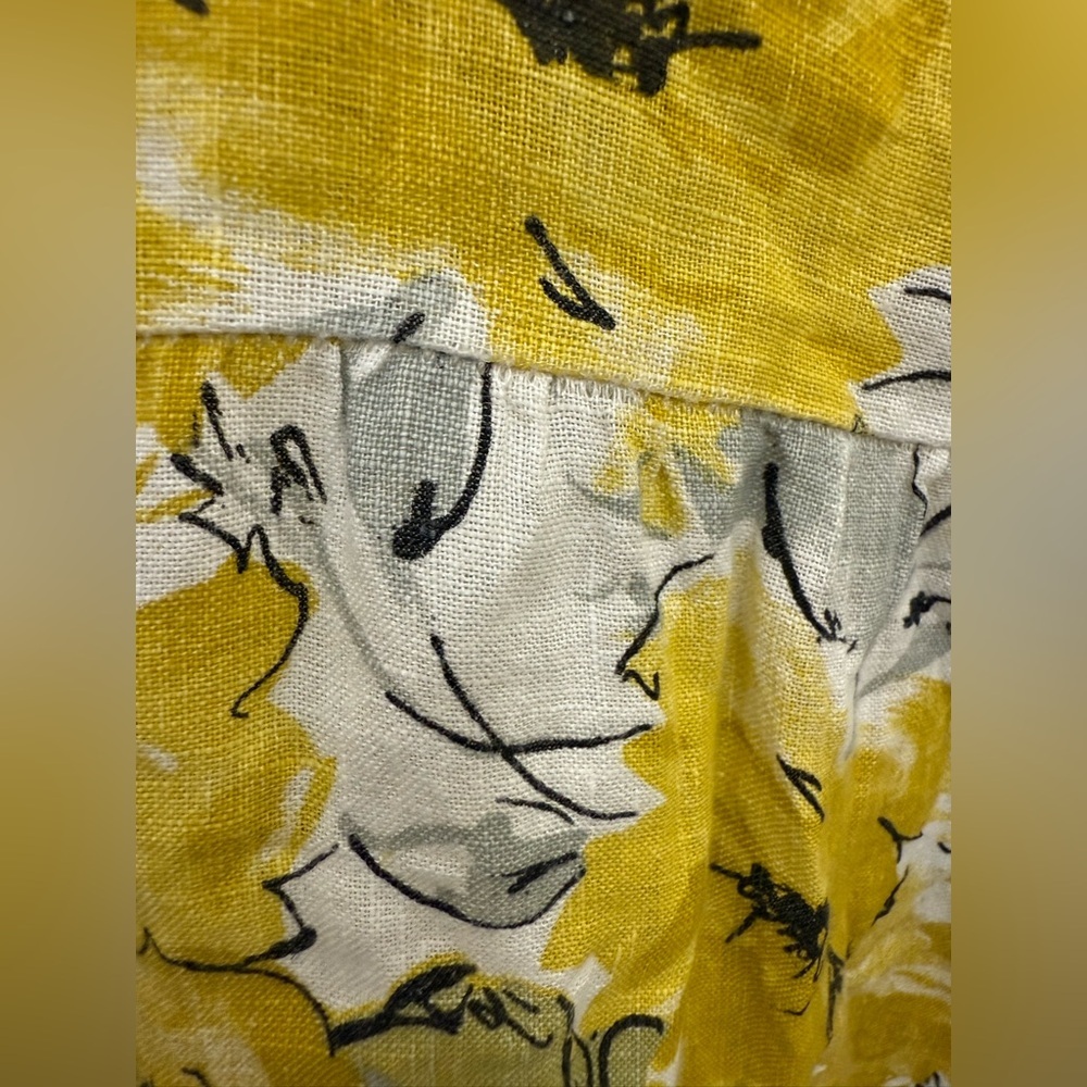 Women’s Valentina Naldi 100% Linen Yellow Floral Sleeveless Dress Sz L Summer - Picture 5 of 6
